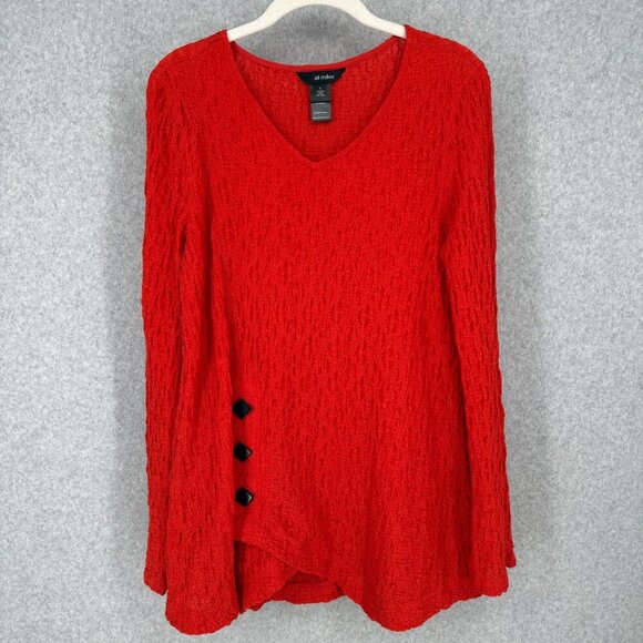 Ali Miles Womens Gauze Tunic Top Size S Burnt Orange Art to Wear Roll Tab Button - Picture 1 of 11